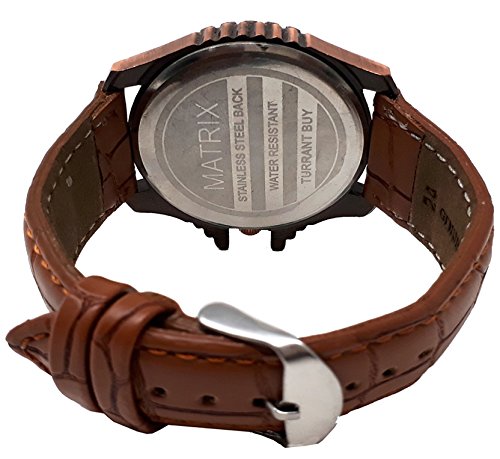 matrix casual black dial & brown leather strap analog wrist watch for men's/boys - (wch-121)
