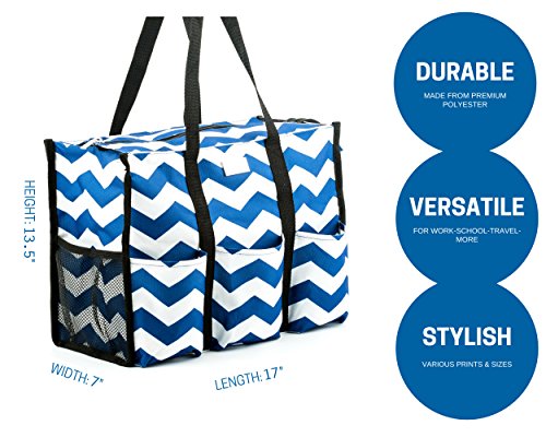 Pursetti Teacher Bag with Pockets - Perfect Gift for Teacher's Appreciation and Christmas (Large, Navy Chevron)