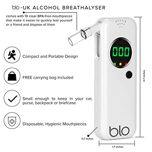 BLO Portable Breathalyser UK with 10 Mouthpiece Breath Alcohol Tester