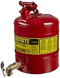 Justrite 7150150 Type I Galvanized Steel Laboratory Safety Shelf Can with Rigid Brass Safety Bottom Faucet, 5 Gallon Capacity, Red