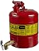 Justrite 7150150 Type I Galvanized Steel Laboratory Safety Shelf Can with Rigid Brass Safety Bottom Faucet, 5 Gallon Capacity, Red