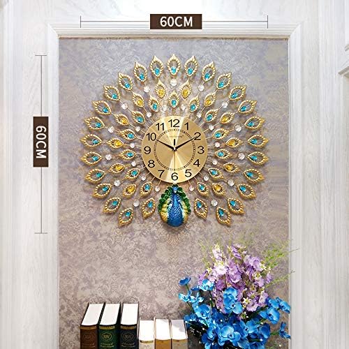 sxh2818517 Love makeup peacock wall clock Chinese home living room decoration mute simple art creative clock peacock open screen color head 60X60cm