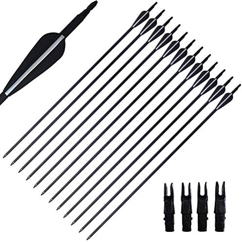 FlyArchery 12Pcs Target Carbon Arrows 30 Inch Hunting Arrows 3" Vanes Fletched with Replaceable Tips for Archery Compound Bow Recurve
