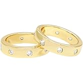 Ettika Bands for Women. Kingsman Crystal Dotted 18k Gold Plated and Cubic Zirconia Band Ring Set. Fashion Jewelry
