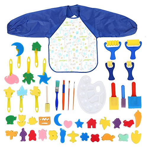 Art &Craft 46 Pieces Early Learning Sponge Painting Brushes Set for Kits Early DIY Learning Making DIY Include 24 pcs Painting Shapes ,Art CraftsSponge Brush, Flower Pattern Brush, Brush Set, Palette