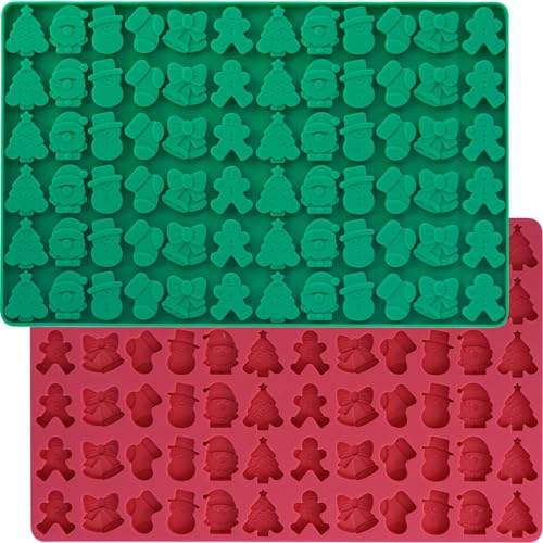 HKNMTT Mini Christmas Candy Molds, Silicone 72 Cavity Chocolate Mold, Tree Santa Snowman Stocking Bell Gingerbread Shape Gummy Making Set, Food Grade for Gifts Cookies Dog Treats