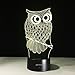 LLBBXX 3D Lamp Owl Shape Boys Best Bithday Gift Acrylic Table Night Light Furniture Decorative Illusion Colorful 7 Color Change Household Desk Accessories