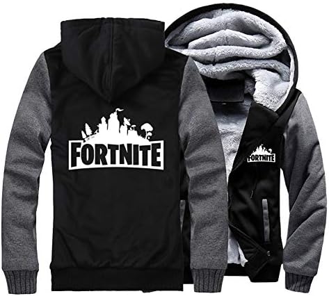 Lilalit Unisex Hooded Pullover with Zip Winter Fortnite Thick Long Sleeve Fashionable Sweatshirts Cozy Leisure Jumper, dark grey, Large