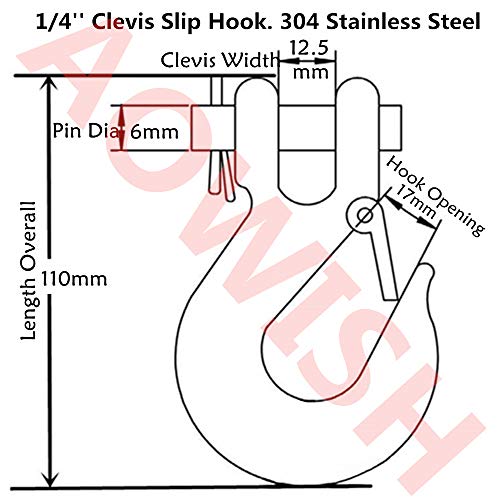 AOWISH 2-Pack 304 Stainless Steel Clevis Slip Hook with Safety Latch 1/4'' American Type Jaw & Eye Swivel Lifting Hoisting Chain Hooks for Rigging Accessory (SWL 350 KGS) - Thumbnail 4