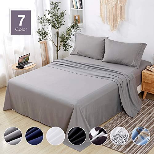 Agedate 4 Piece Brushed Microfiber Bed Sheets Set, Deep Pocket Bed Sheets Queen, Hypoallergenic, Easy to Care, Fade, Stain and Wrinkle Resistant, Queen Size, Grey