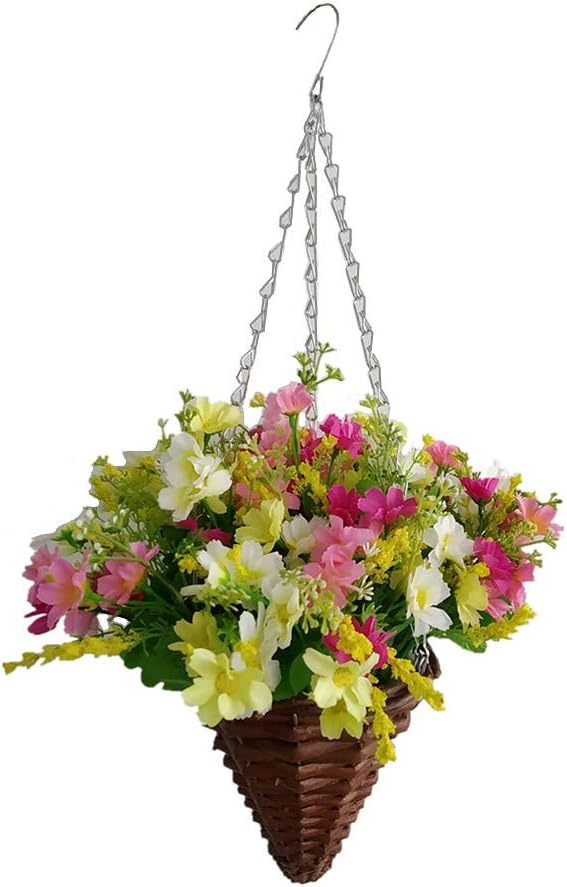 19.7" Silk Hanging Flower Lifelike Cone Basket Artificial Flowers Daisy