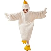 Goose Blanket Hoodie Onesie, Fleece Oversized Wearable Blanket Hoodie with Sleeves and Goose Feet Slippers