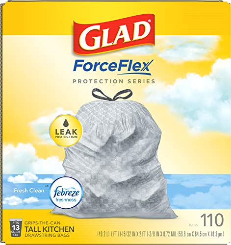 GLAD FORCEFLEX TALL KITCHEN DRAWSTRING TRASH BAGS, 13 GAL, FRESH CLEAN, 110 CT, PACK MAY VARY