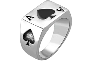 JAJAFOOK Mens Womens Stainless Steel Ring Poker Spade Ace Silver Black Sizes 6-14
