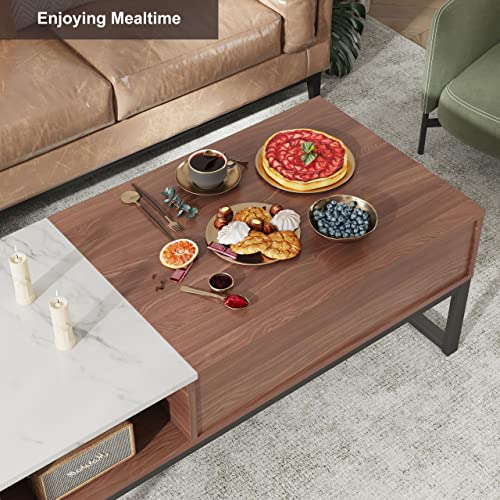 Tbfit Lift Top Coffee Table with Storage, Retro Lifting Coffee Tables for Living Room, Smart