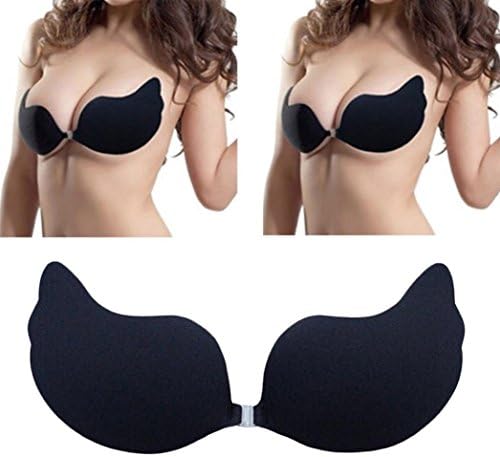Lamolory Sticky Bra For Women, Self Adhesive Strapless Bra With Drawstring (Black, B)