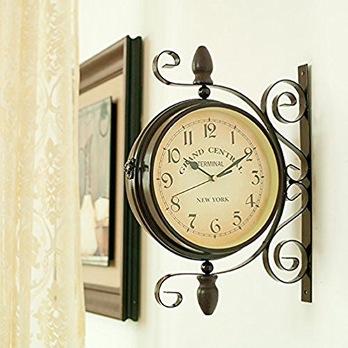 Homello Vintage Double Sided Wall Clock Iron Metal Silent Quiet
