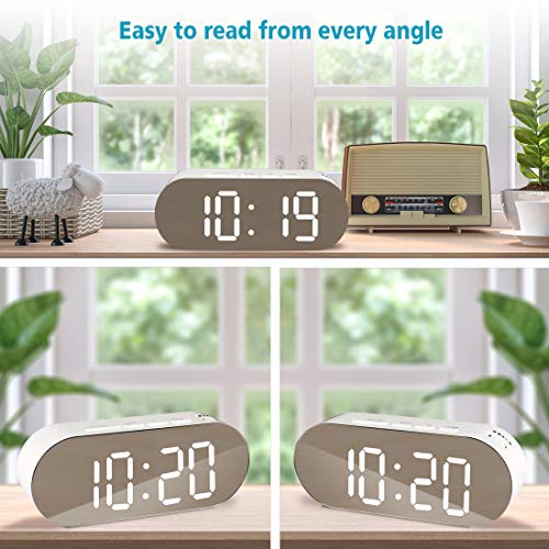 WulaWindy Alarm Clock Digital Mirror Surface Dimmer Large LED Display