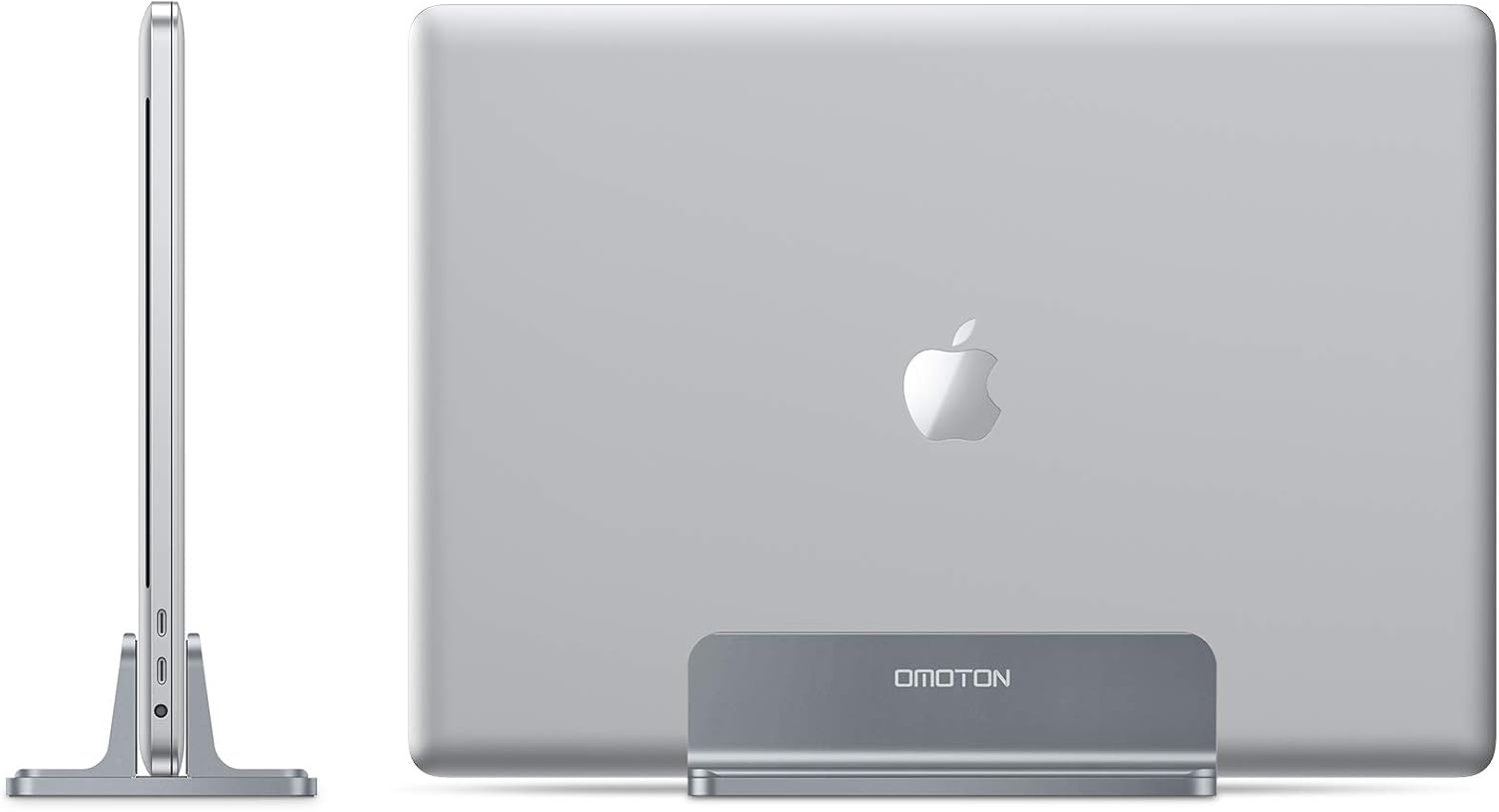 OMOTON Vertical Laptop Stand, [Adjustable MacBook Stand] [Space Saving] Desktop Holder Stand for MacBooks, Apple Notebooks, Aluminum, Space Grey