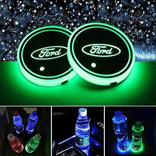 Honghou Technology for Ford LED car Cup Holder lamp, car Logo Coaster with 7 Colors, Replaceable USB Charging pad, Ambient Light lamp with Glowing Coaster Interior(2pcs)