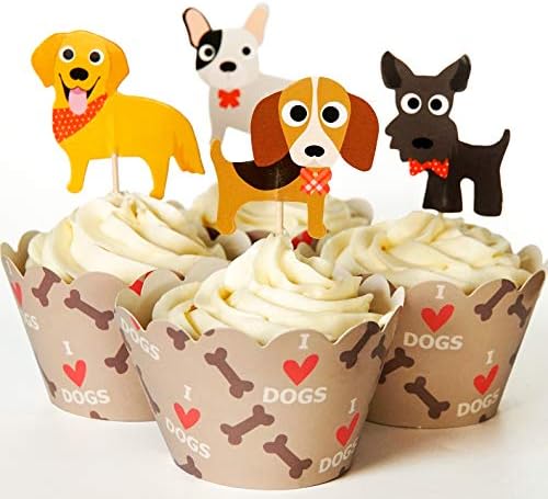 24 Dog Cupcake Toppers & Wrappers Red Fox Tail