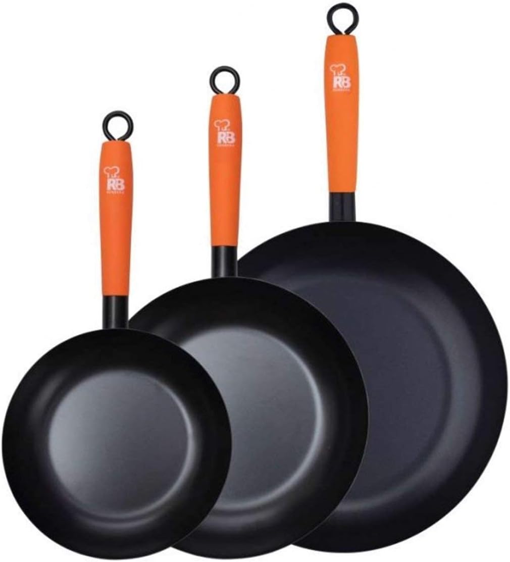 Panther 3 Piece Frying Pan Set With Orange Handle and hook. Non Stick FULL INDUCTION