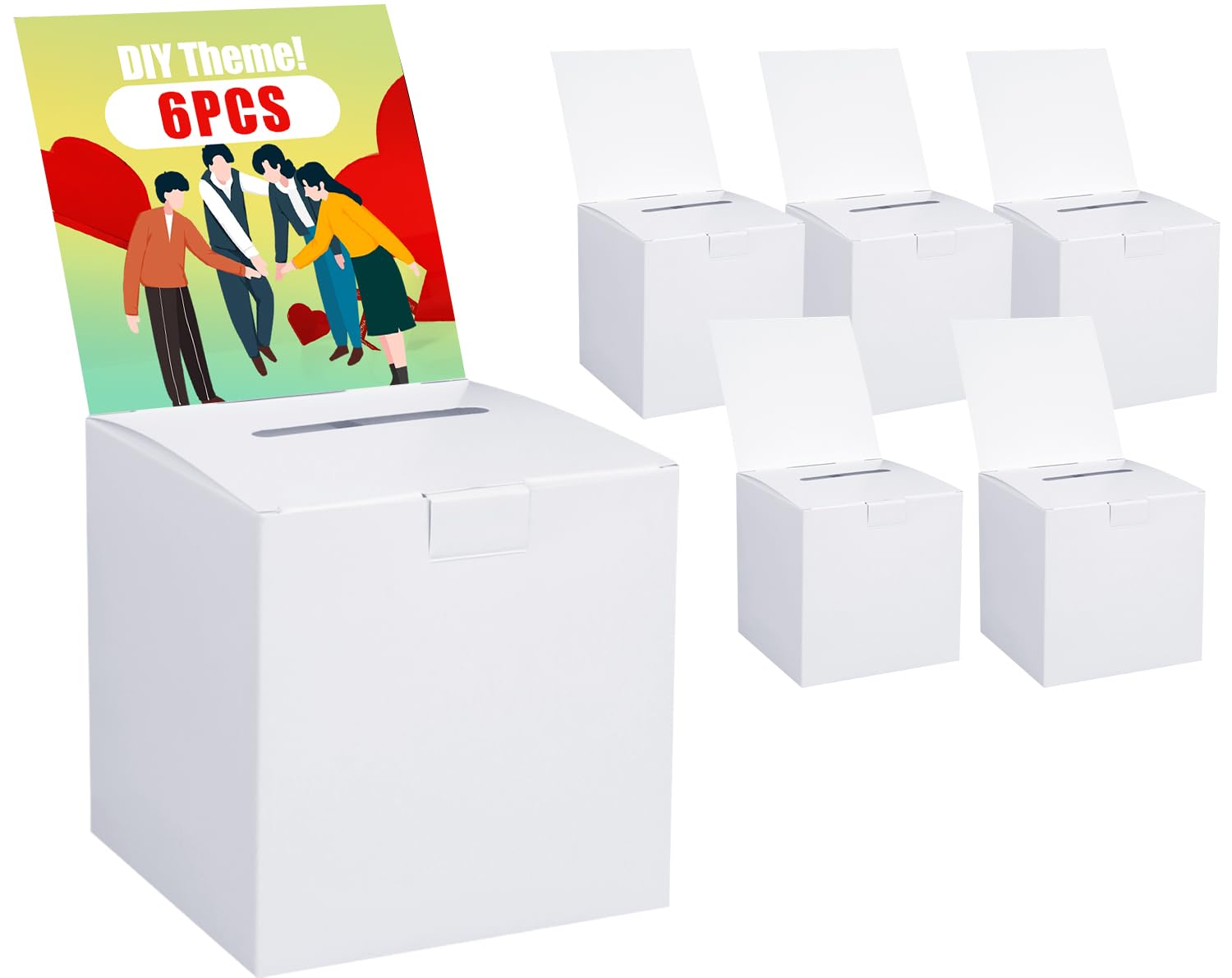 Uniclife 6 Pack Ballot Boxes with Slot Suggestion Box Raffle Boxes White Donation Box with Removable Header for Business Voting Collecting Card Contest, 15 x 15 x 15 cm