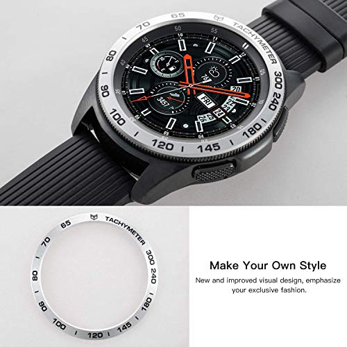[Aluminum] Galaxy Watch 46mm Bezel Styling, Galaxy Gear S3 Frontier & Classic Bezel Ring Adhesive Cover Anti Scratch Aluminium Protection Tachymeter, Design for The Galaxy Watch Accessories - Silver - Thumbnail 2