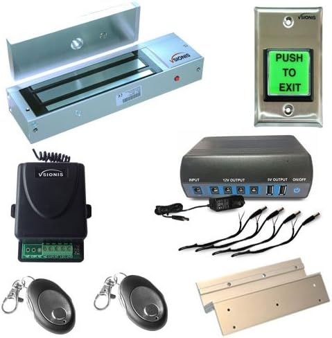 Visionis FPC-5217-VS One Door Access Control Inswinging Door 1200lbs Electromagnetic Lock with Wireless Receiver and Remote and Battery Backup Device Kit