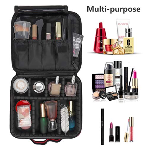 Makeup Bag Travel Cosmetic Bag, Joyphy Cosmetic Case Organizer Portable with Adjustable Dividers for Cosmetics Make Up Tools Toiletry Jewelry (Black)