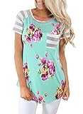 Alvaq Women Summer Casual Short Sleeve Floral Striped Tshirt Work Blouses Tunic Tops ,Green(US16-18)X-Large