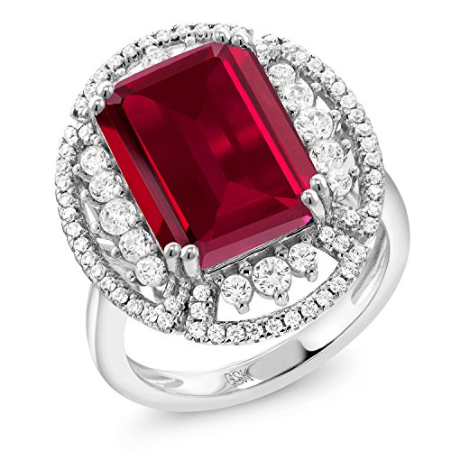 8.77 Ct Emerald Cut Red Created Ruby 925 Sterling Silver Ring (Size 5)