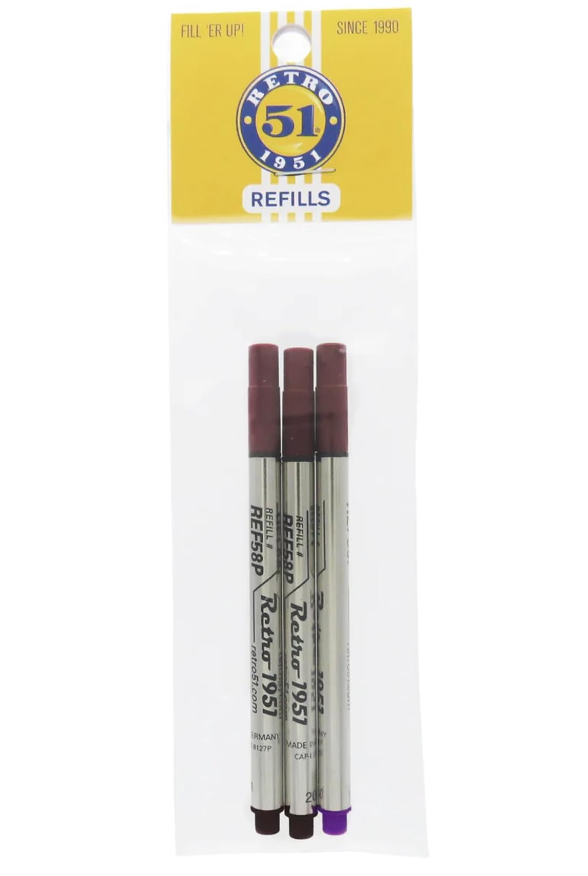 Retro 51 Rollerball Refills - 3 Pack - 2 Black and 1 Purple