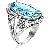 JEAN RACHEL JEWELRY 925 Sterling Silver Ring with Oval Shaped Cubic Zirconia - Floral Wire Wrap Vintage Design - Hypoallergenic, Nickel & Lead-free - Artisan Handcrafted Statement Rings for Women