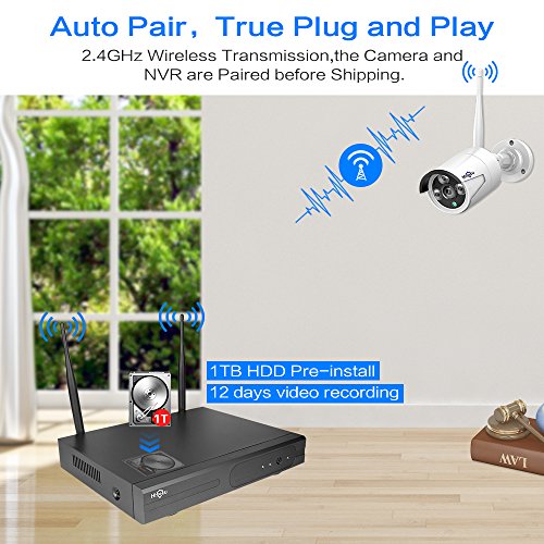 [8CH Expandable] Wireless Security Camera System Outdoor,HisEEu 8 Channel 1080P NVR 4Pcs 960P 1.3MP Night Vision IP Security Surveillance Cameras Home, Plug&Play,Easy Remote View,1TB HDD Pre-Install
