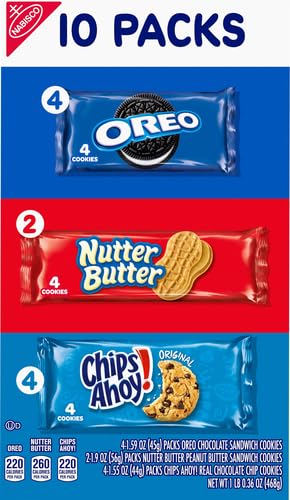 NABISCO COOKIE VARIETY PACK, OREO, NUTTER BUTTER, CHIPS AHOY!, 10 SNACK PACKS (4 COOKIES PER PACK)