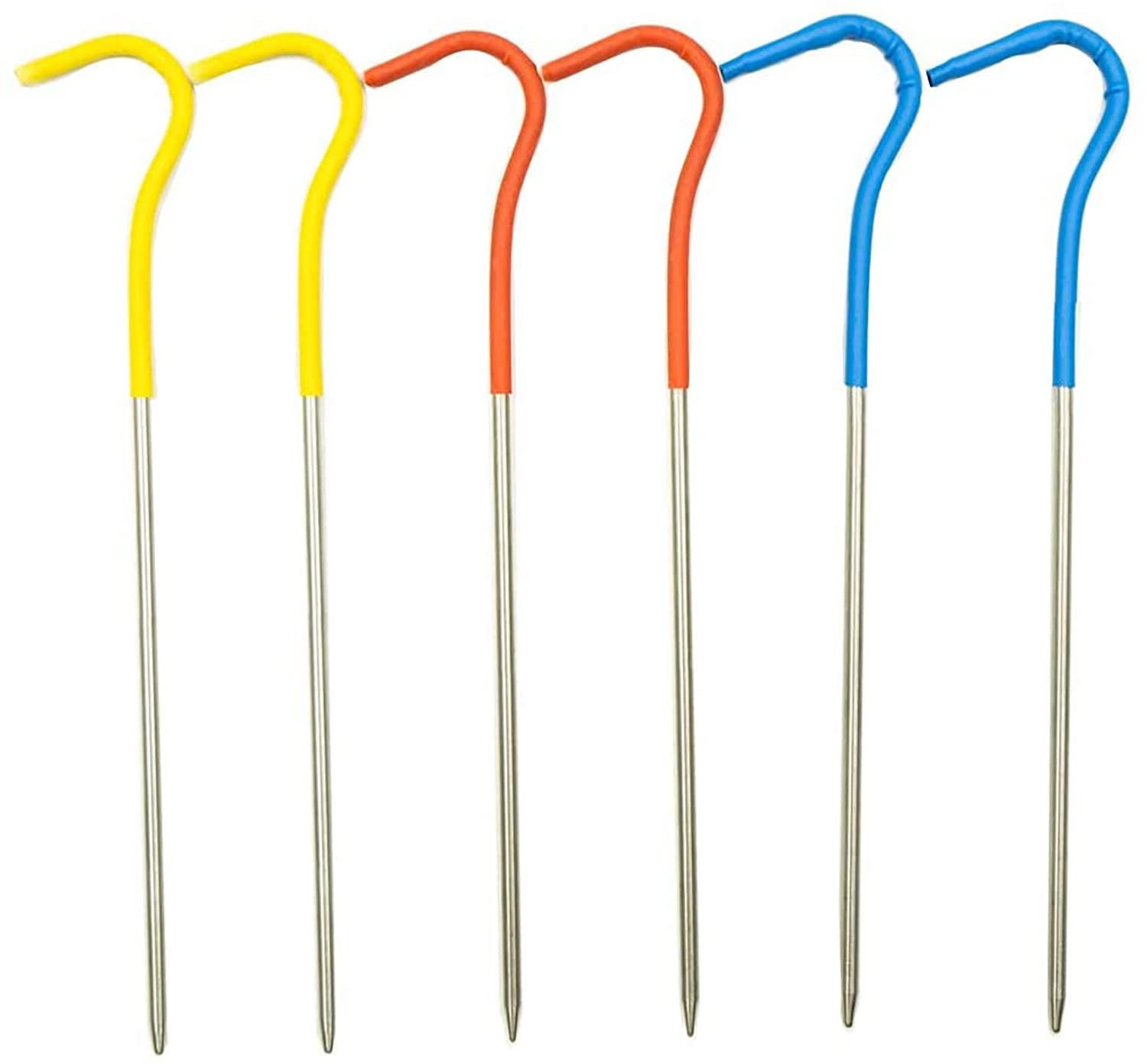 TiTo Titanium Shepherd's Hook Tent Stakes Tent pegs nail pegs with Flourescent Head DIA 3.0mm and Length 165mm only 6.7G(Pack of 6)