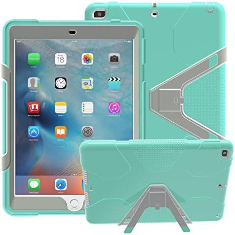 ZoneFoker 2017 New Apple iPad 9.7 inch Case,Detachable Kickstand Rugged Sturdy Durable Shockproof Protective Cover Case for Kids Friendly iPad 9.7 2017 Release Version - Mint Green/Gray