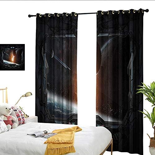 WinfreyDecor Outer Space Thermal Insulated Drapes for Kitchen/Bedroom Scenery of Planets from The Window of a Shuttle Bodies Astronaut Space Station 70%-80% Light Shading, 2 Panels,W96 x L108