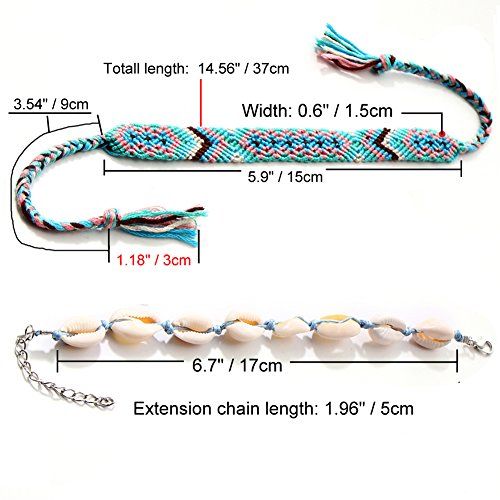 17KM Starfish Turtle Anklets Multi Layered Turquoise Stone Shell Boho Beach Sliver Yogo Charm Anklet for Women (G：Shell A) - Thumbnail 5