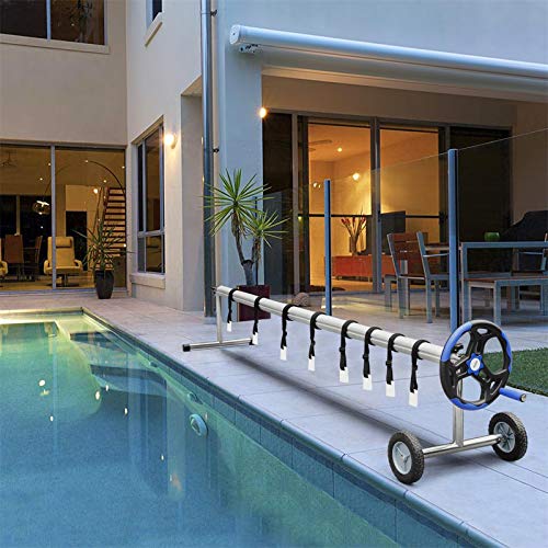 Viewee 14 FT Pool Cover Reel Set, Grooved Tube Embedded into 8 Straps