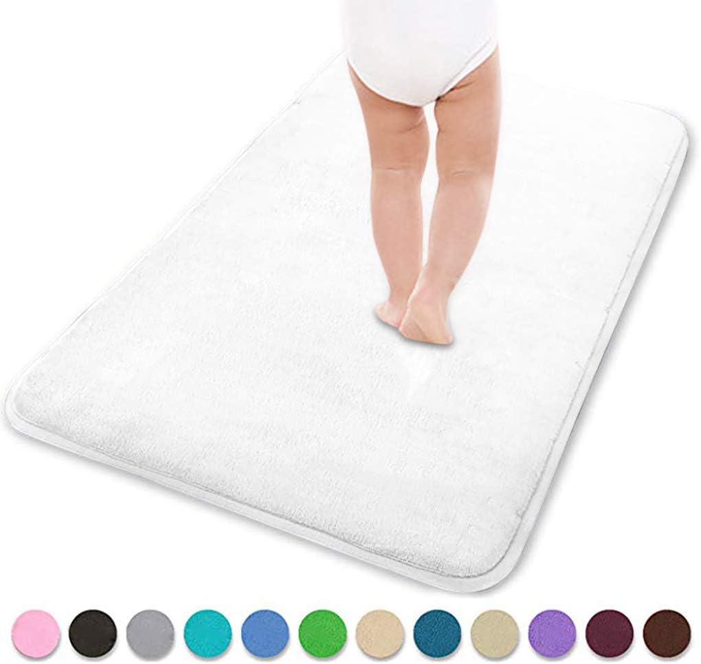 Riforla Memory Foam Bath Mat 24 x 16 Inches (60X40CM), Soft and Comfortable, Maximum Absorbent, Non-Slip, Thick, Machine Wash, Easier to Dry for Bathroom Floor Rug, White
