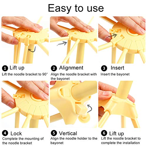 Pasta Drying Rack,Uspacific Household Noodle Dryer Folding with Stainless Steel Noodle Latticefor Kitchen(Tender yellow)
