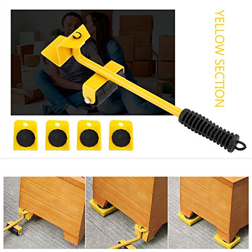 Furniture Transport Tools Furniture Lifter Furniture Move Tools Set with 4 Corner Remover Rollers and 1 Wheeled Bar Furniture Movers Lifter Easy to Redesign and Rearrange Living Space (Yellow)