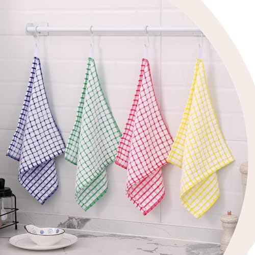 CENXI 8pcs Dish Cloths, for Kitchen Cotton Cleaning Clothes for Household, 12 x 12 Inches Cleaning Towels Wash Cloths, Dishcloth, Reuseable, Quick Drying, Super Absorbent For Cooking Multi Color