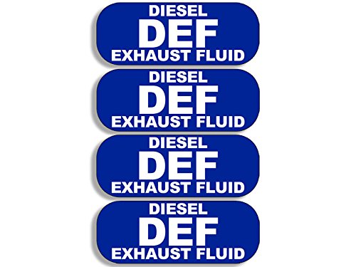 4-Pack Blue DEF Diesel Exhaust Fluid Sticker (Automotive Decals Vinyl for Cars, Trucks, Stations, and Businesses (1 x 3 inch)