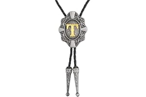Btilasif Bolo Tie Western Cowboy Intial Letters Bolo Tie ABCDJMR to Z Leather Necktie Jewelry Accessories for Men Women