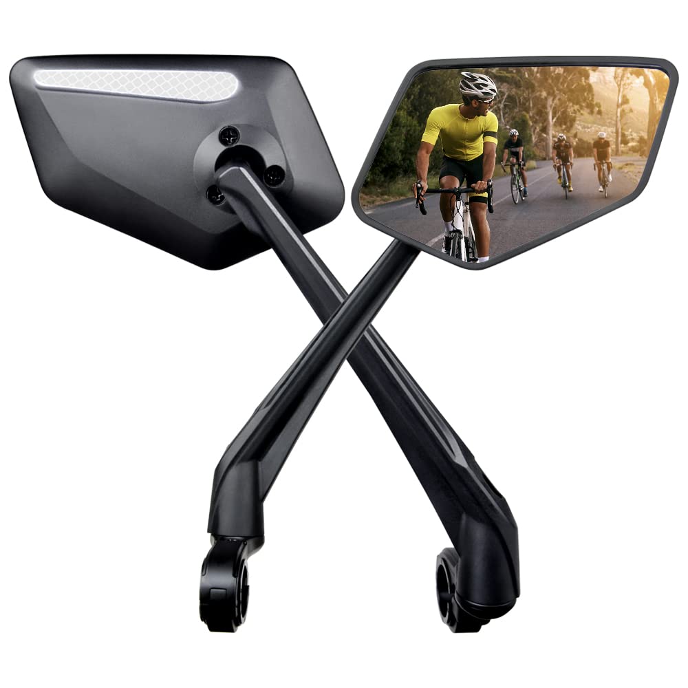 DHACHYS X2 Bicycle Rear view Mirror, MTB Bicycle rear view mirror, Improved Version Anti-Vibration, Shockproof, Extended Handle, Enlarged Convex Mirror, 360° Rotation, Compatible Motorcycle, E-Bike, Scooter