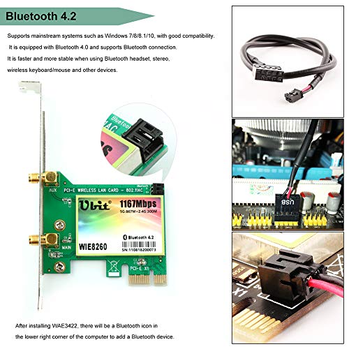 WiFi Card AC 1200Mbps,Wireless Network Card,Ubit 8260 Wireless Network Card with Bluetooth 4.2 Network Server Adapter,Dual-Band 5G/2.4G,PCI-E Wireless WI-FI Adapter Network Card for PC - Thumbnail 2