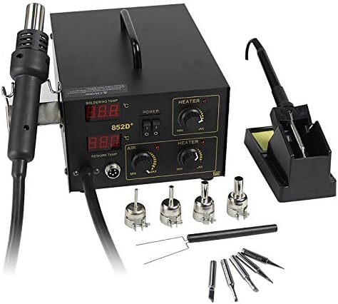 Latest 2in1 SMD Soldering Rework Station Hot Air &amp; Iron 852D+ 5Tips ESD PLCC BGA